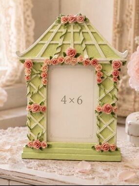 Vintage Rose Photo Picture Frame 4x6 Cottagecore Shabby Chic Floral Gazebo
